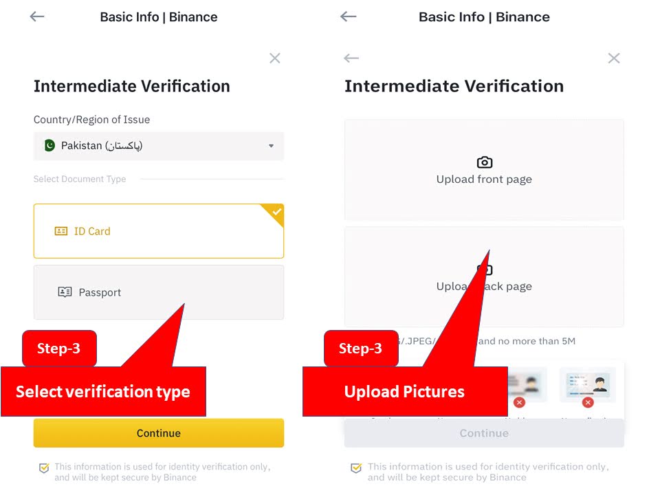 Binance account verification types