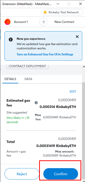 metamask contract cost