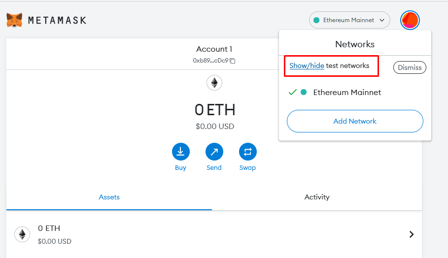 adding ethereum to metamask in ropsten testnet