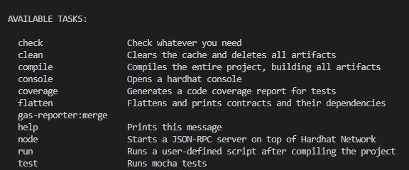 Hardhat tasks list