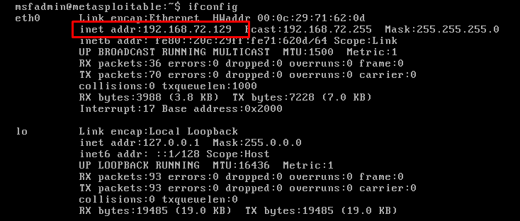 check metasploitable IP address