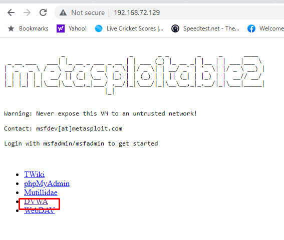 DVWA with metasploitable