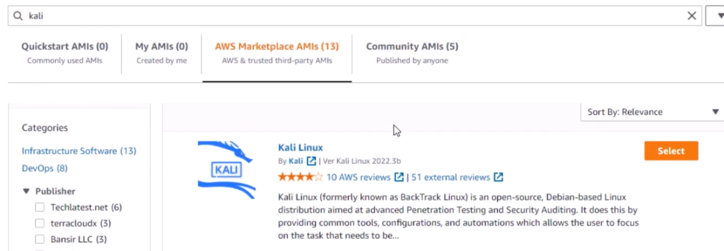 kali on AWS