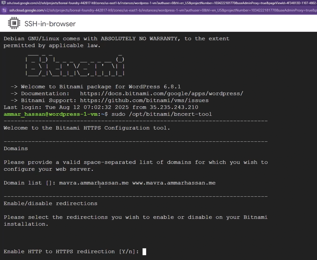 Using the Bitnami bncert-tool to configure Let's Encrypt SSL.